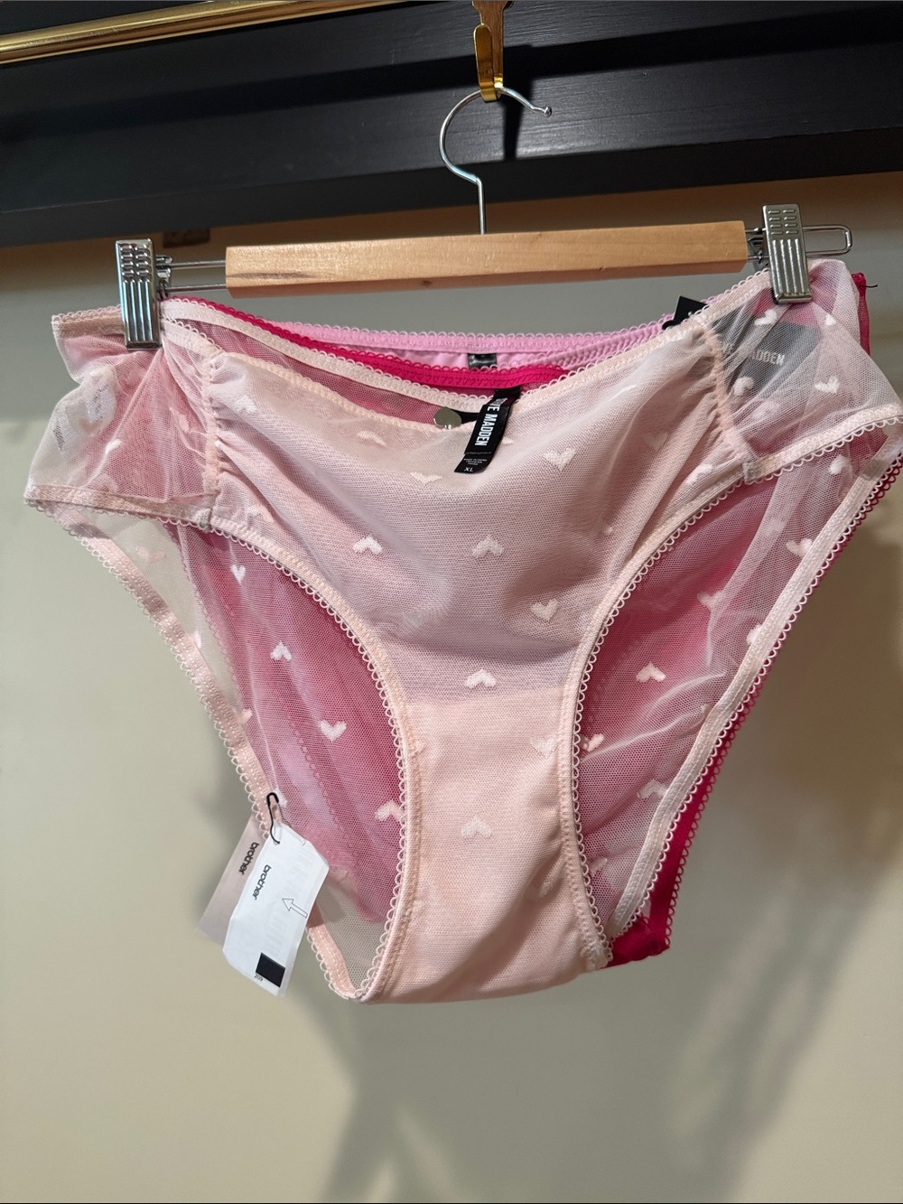 Steve Madden Pink & Hot Pink Sheer Heart Bikini Panties